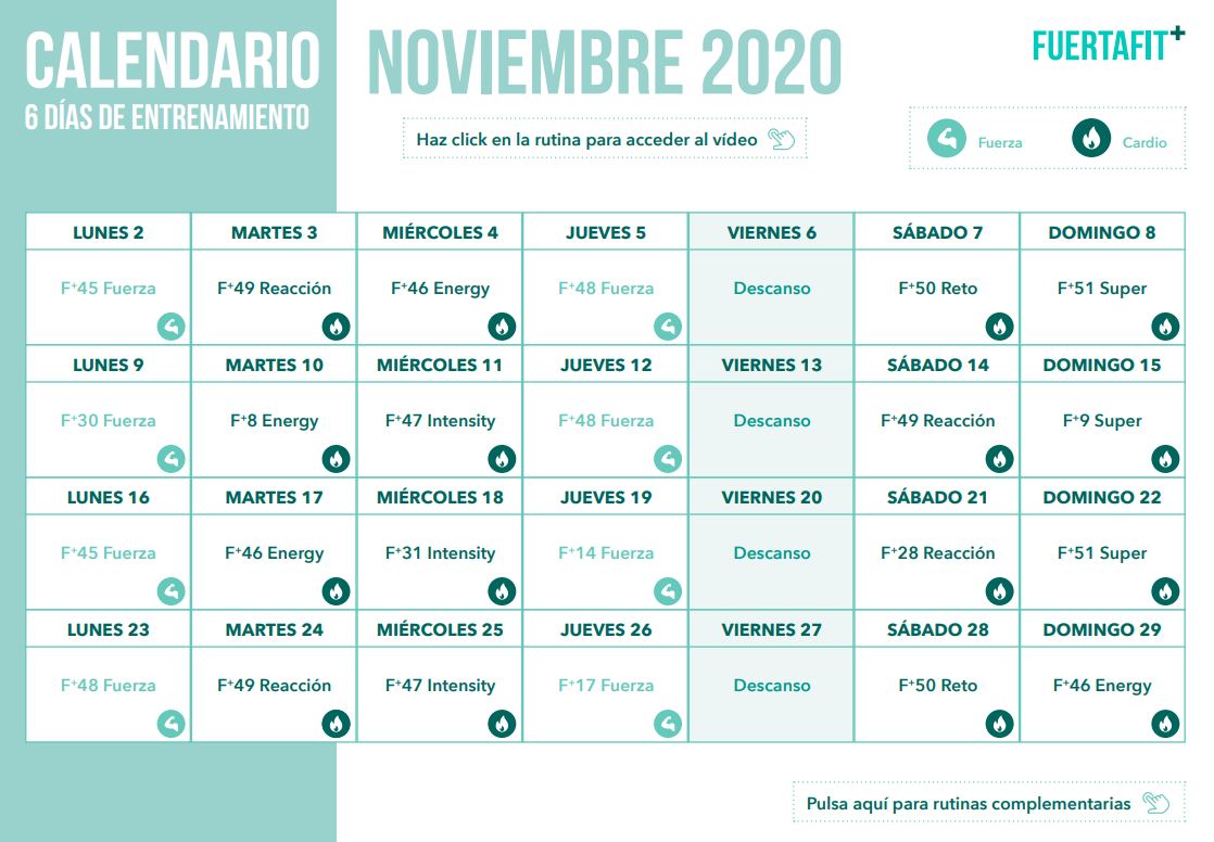 calendario fuertafit+ noviembre 2020